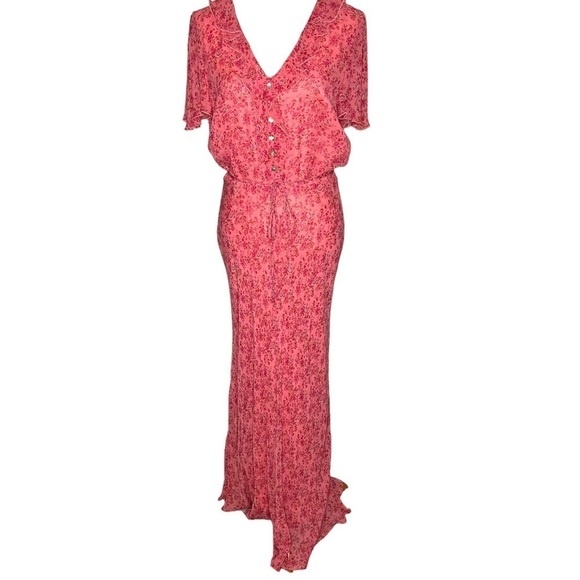 David Warren New York Dresses & Skirts - David Warren NY Ditsy Floral Ruffles Long Maxi Dress Ruffles Size 12 Dusty Rose